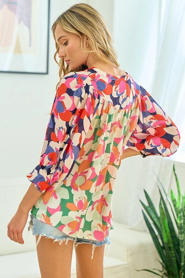 FLORAL PRINT BUTTON DOWN  SATIN SHIRT