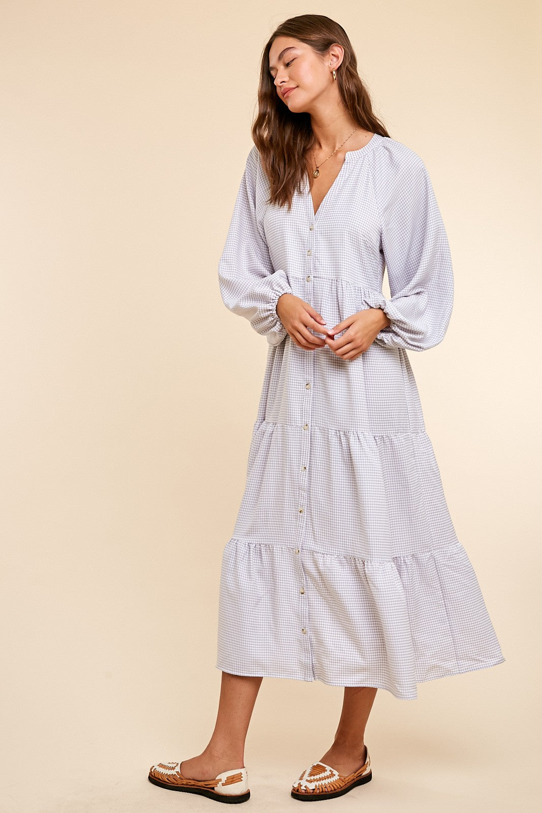 BUTTON DOWN MIDI DRESS