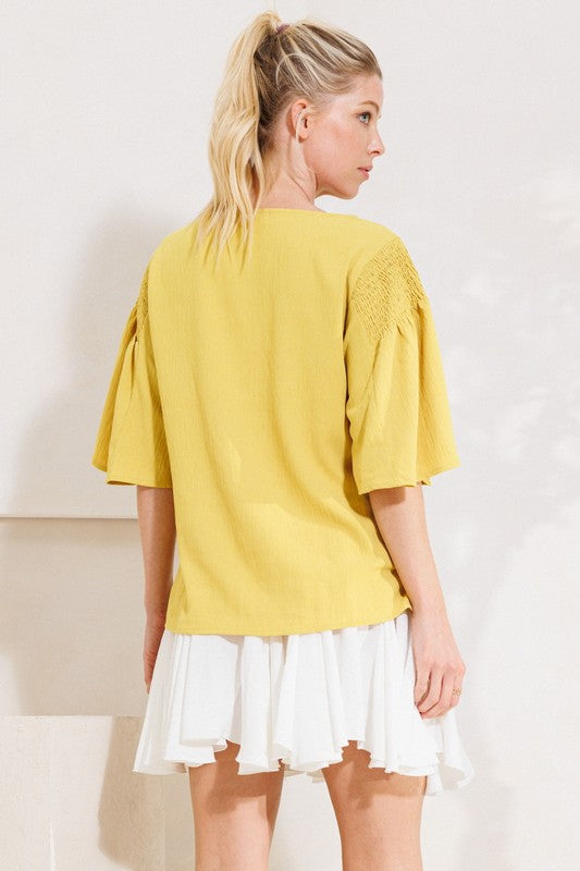 Textured Wide 3/4 Sleeve Blouse
