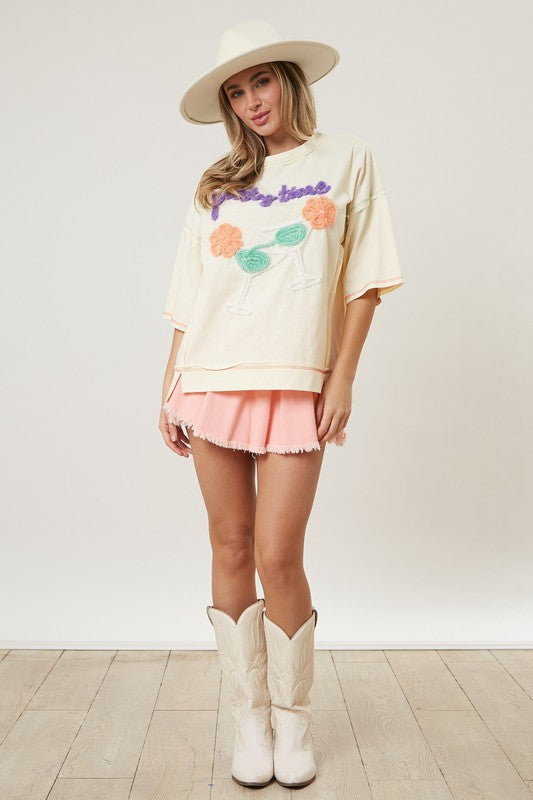 'Party Time' Lurex Embroidery Tee