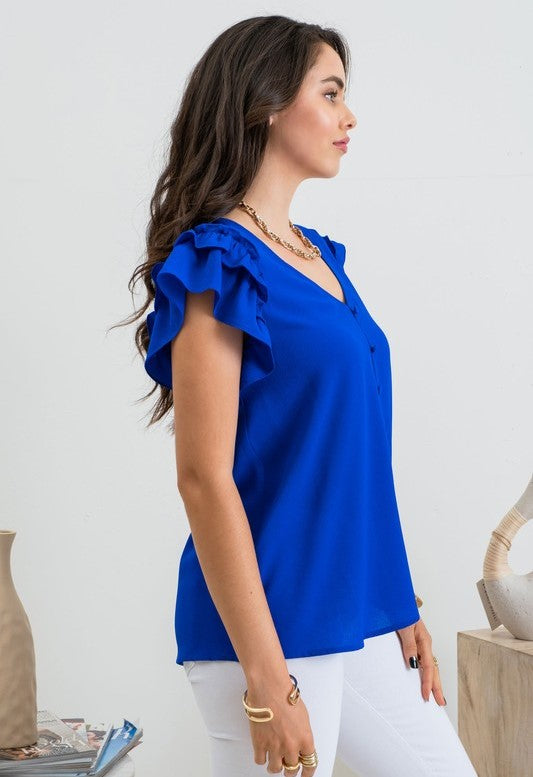 DOUBLE RUFFLE SLEEVE TOP