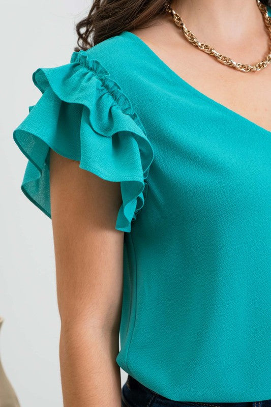 DOUBLE RUFFLE SLEEVE TOP