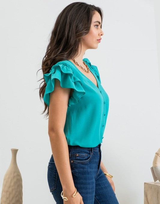 DOUBLE RUFFLE SLEEVE TOP