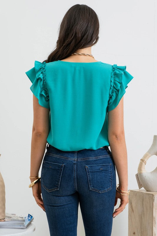DOUBLE RUFFLE SLEEVE TOP