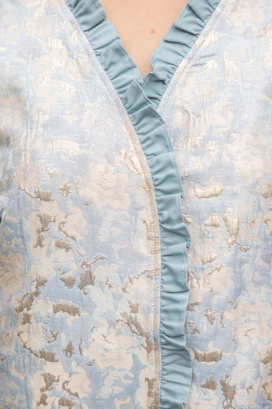 Ruffle Detailed Foil Jaquard Jacket Top