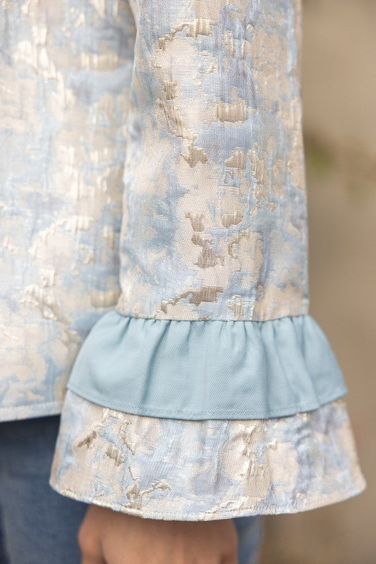 Ruffle Detailed Foil Jaquard Jacket Top