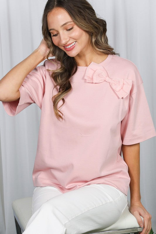 Drop Shoulder Bow Detail Top