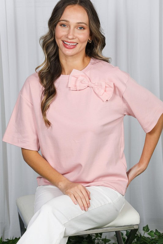Drop Shoulder Bow Detail Top