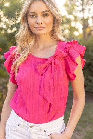 Ribbon Accent Ruffle Top