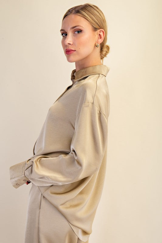Lapel Collar Satin Shirt