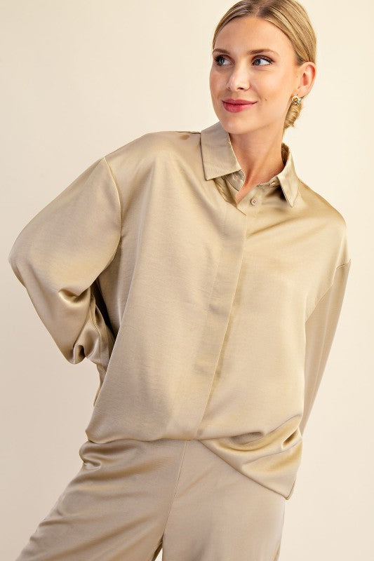 Lapel Collar Satin Shirt