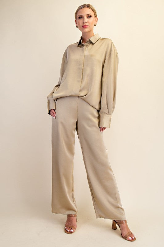 Lapel Collar Satin Shirt