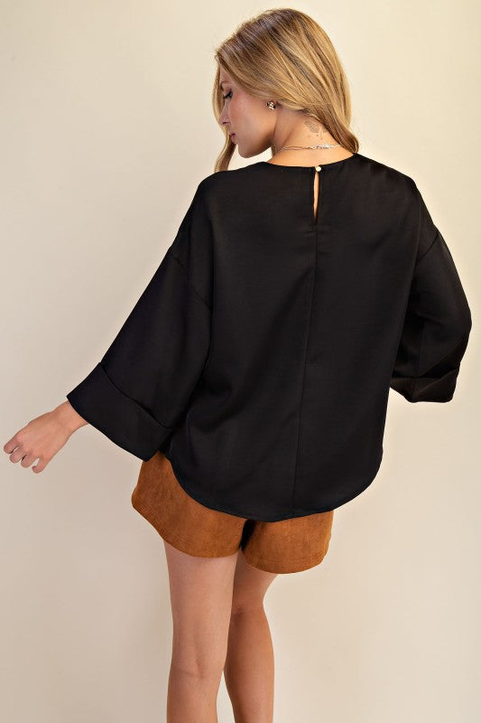 SATIN WIDE SLEEVE BLOUSE