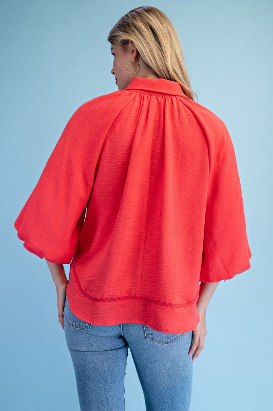 Balloon Sleeve Button Down Blouse