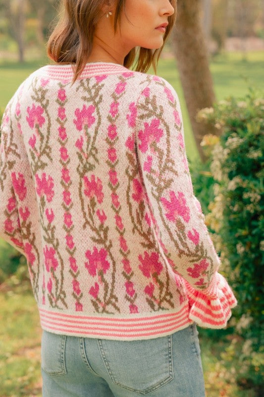 ROMANTIC FLORAL KNIT BOHO SWEATER