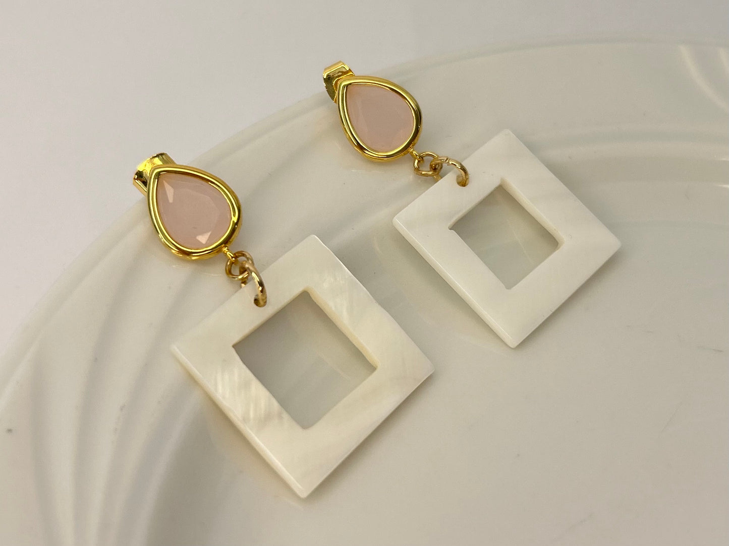 Gemstone Post with Square Shell Earrings