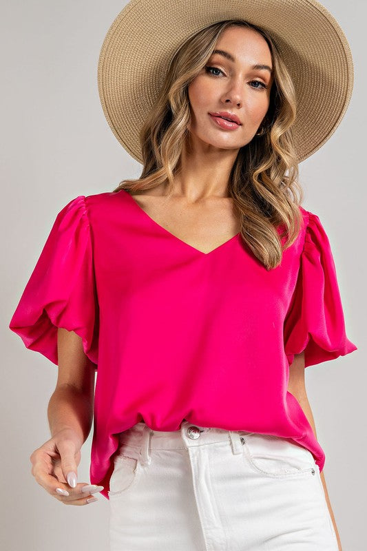 V-Neck Puff Sleeve Blouse