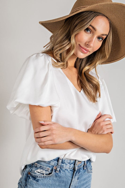 V-Neck Puff Sleeve Blouse