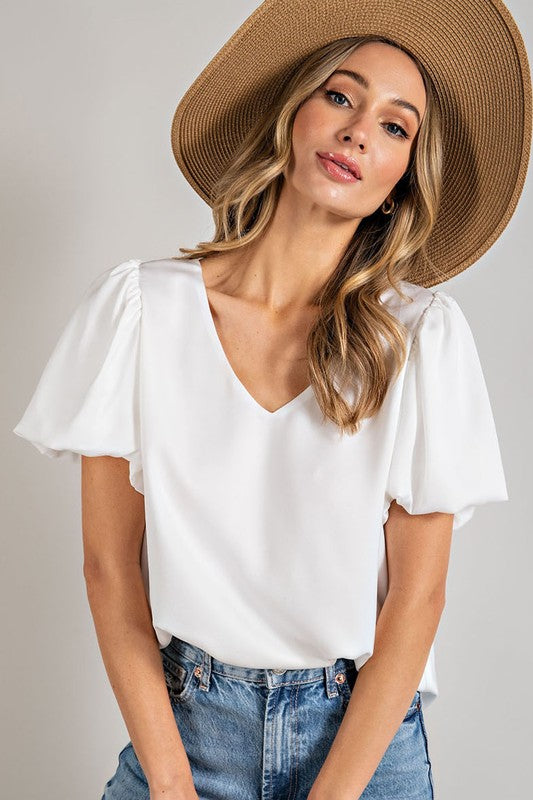 V-Neck Puff Sleeve Blouse