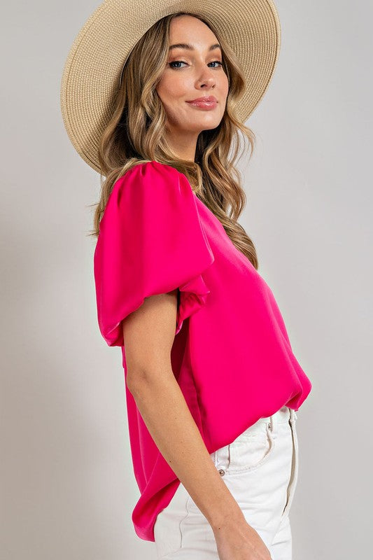 V-Neck Puff Sleeve Blouse