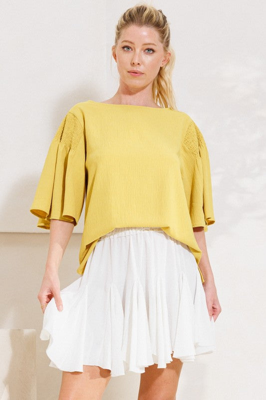 Textured  Wide 3/4 Sleeve  Blouse