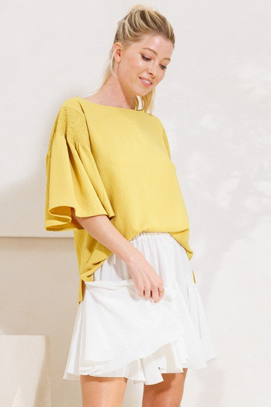 Textured  Wide 3/4 Sleeve  Blouse