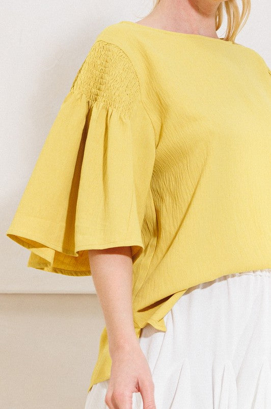 Textured  Wide 3/4 Sleeve  Blouse