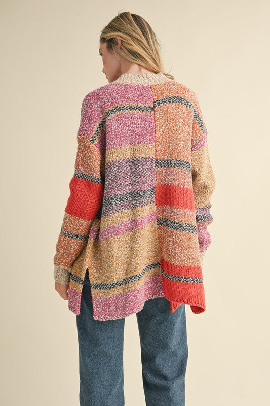 Oversized color block cardigan