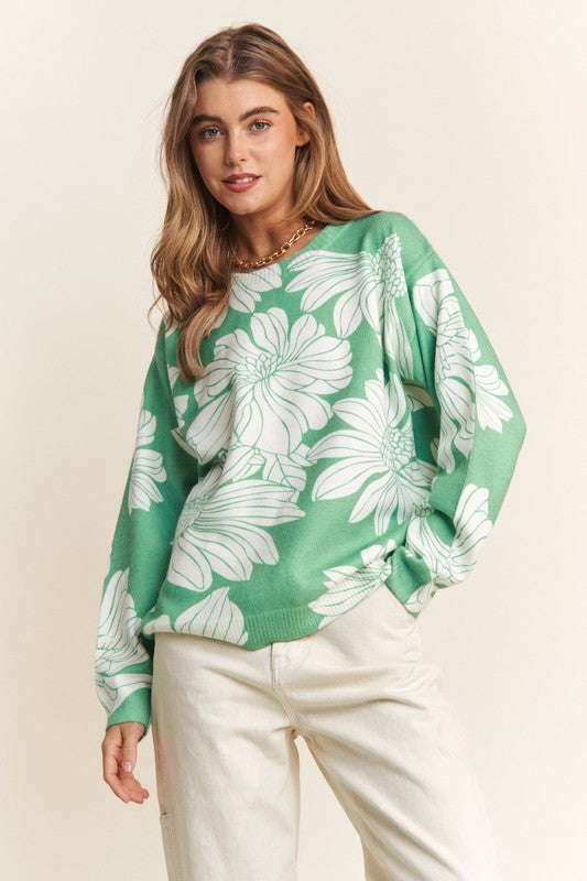 Floral Knit Long Sleeve Sweater