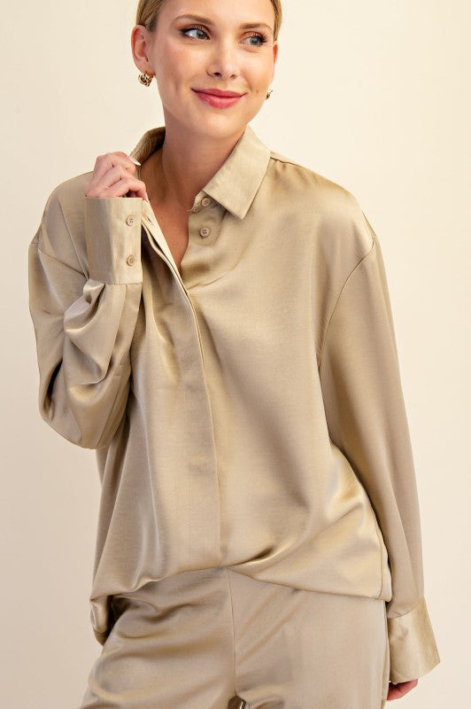 Lapel Collar Satin Shirt