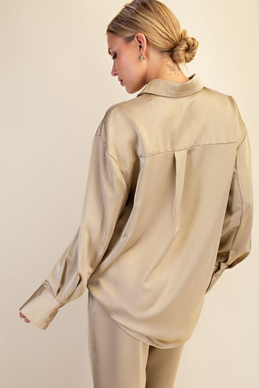 Lapel Collar Satin Shirt
