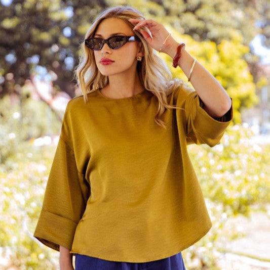 SATIN WIDE SLEEVE BLOUSE