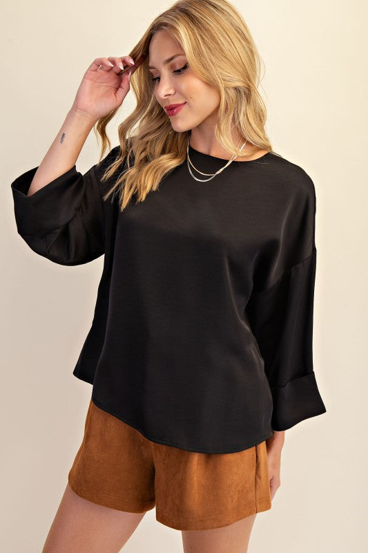 SATIN WIDE SLEEVE BLOUSE