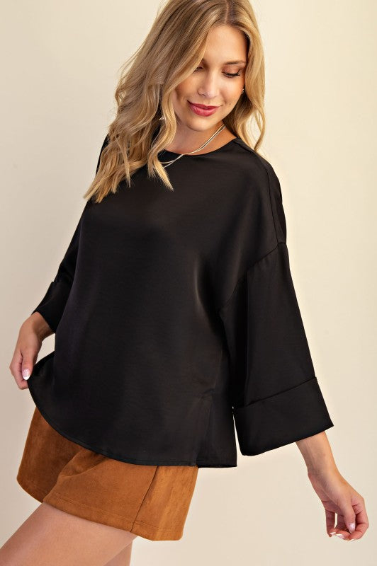 SATIN WIDE SLEEVE BLOUSE