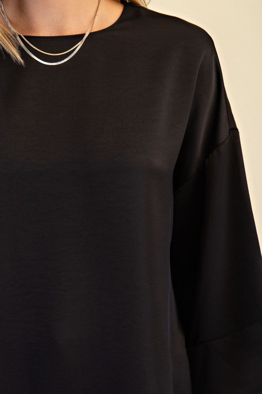 SATIN WIDE SLEEVE BLOUSE