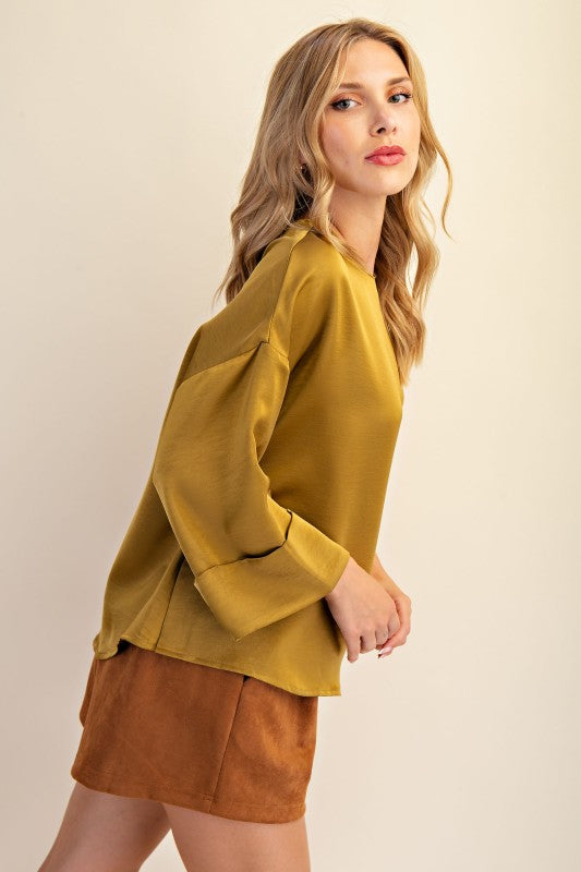 SATIN WIDE SLEEVE BLOUSE