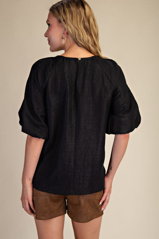 Short Bubble Hem Sleeve Top