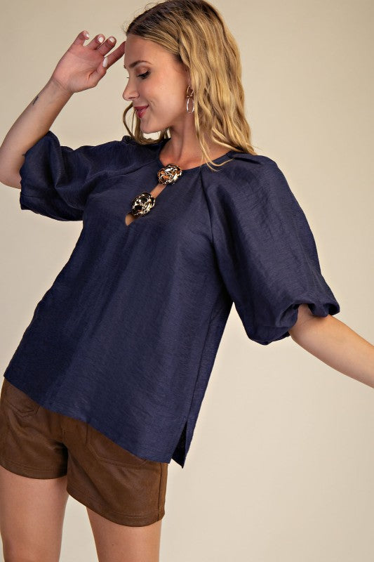 Short Bubble Hem Sleeve Top
