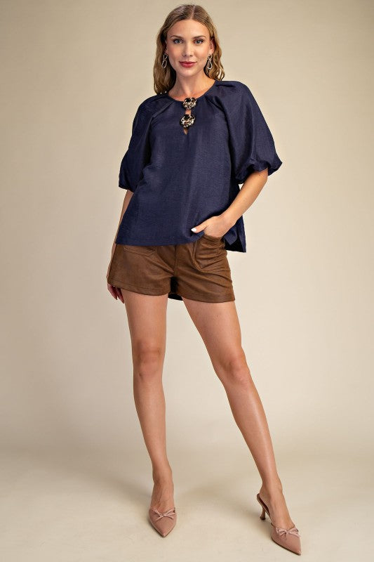 Short Bubble Hem Sleeve Top