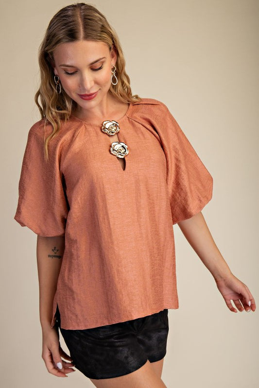 Short Bubble Hem Sleeve Top