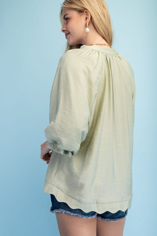 Scalloped Edged V-Neck Blouse