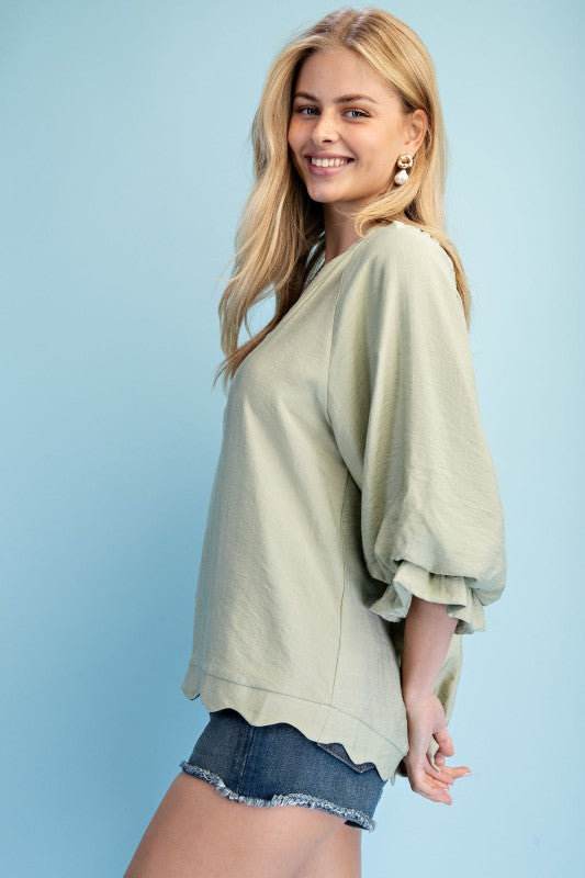 Scalloped Edged V-Neck Blouse