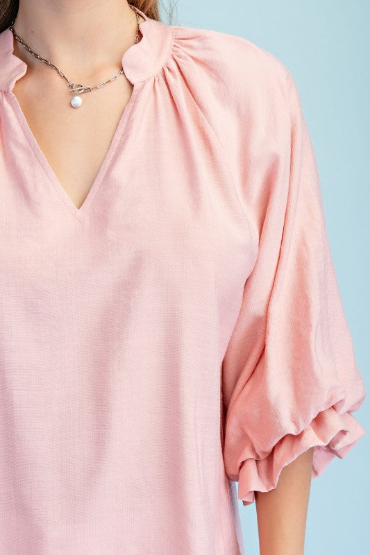 Scalloped Edged V-Neck Blouse