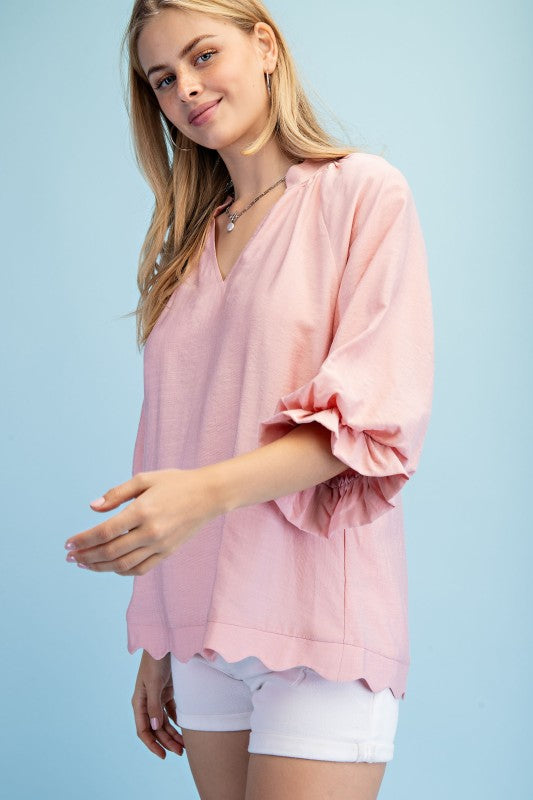 Scalloped Edged V-Neck Blouse
