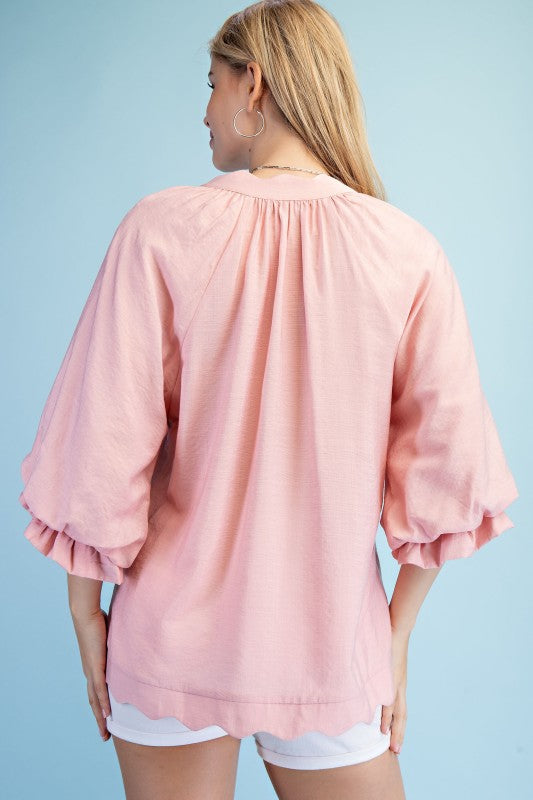 Scalloped Edged V-Neck Blouse