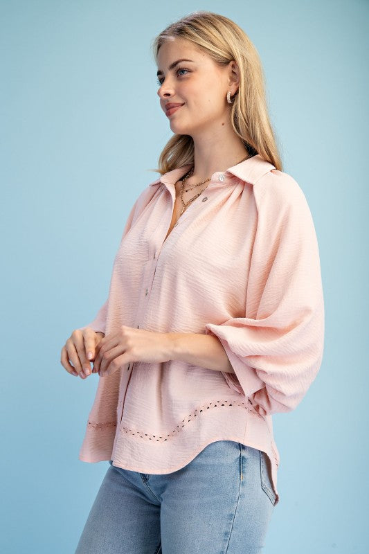 Balloon Sleeve Button Down Blouse
