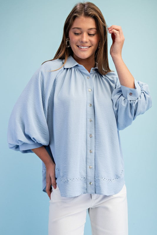 Balloon Sleeve Button Down Blouse
