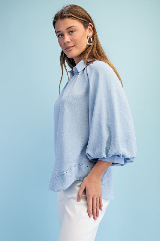 Balloon Sleeve Button Down Blouse