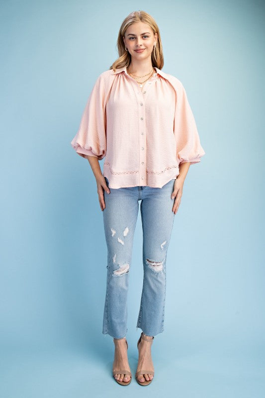 Balloon Sleeve Button Down Blouse
