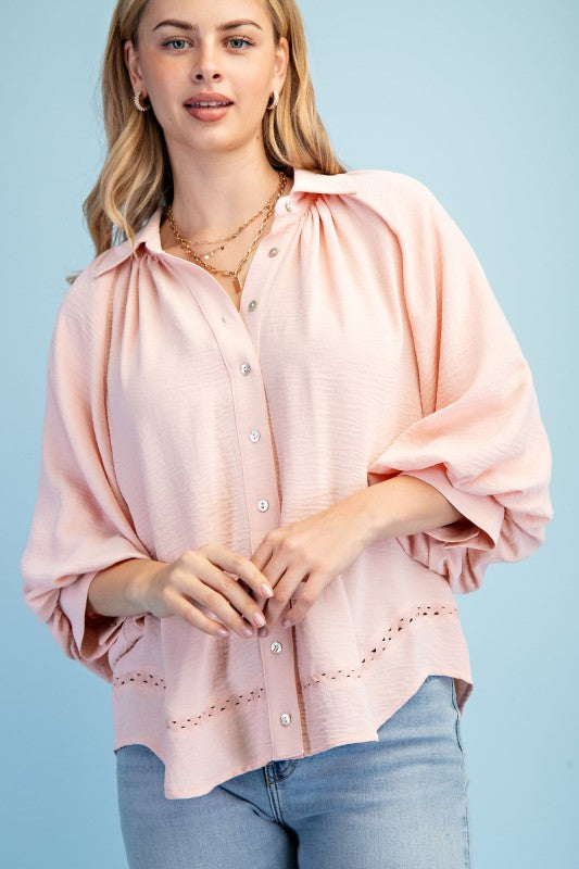 Balloon Sleeve Button Down Blouse